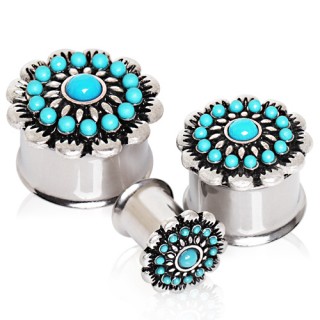 Ecarteur plug � fleur de perles de turquoise