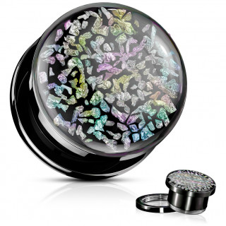 Ecarteur plug noir en acier � inscrustation style fossiles