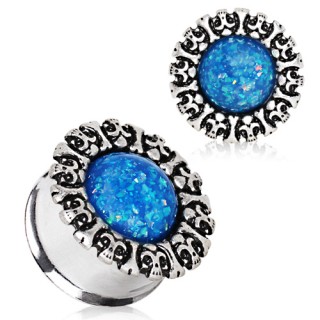 Ecarteur plug Opale bleue cercl�e de cranes et os