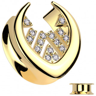 �carteur saddle dor� en acier � motif g�om�trique central pav� de zirconium