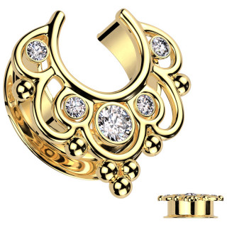 �carteur saddle en acier dor� � filigrane floral perl� serti de zirconium