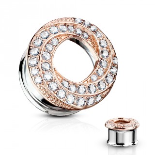 Ecarteur tunnel � anneaux crois�s cuivr�s pav�s de strass