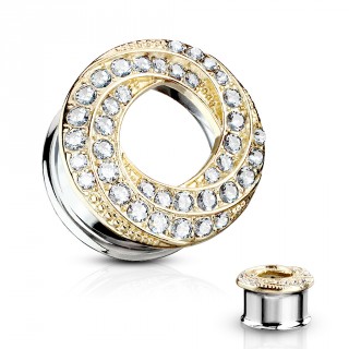 Ecarteur tunnel � anneaux crois�s dor�s pav�s de strass