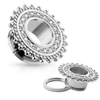 Ecarteur tunnel bouclier tribal argent� en acier � strass