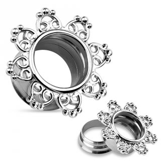 Ecarteur tunnel en acier entour� de coeurs perl�s en laiton