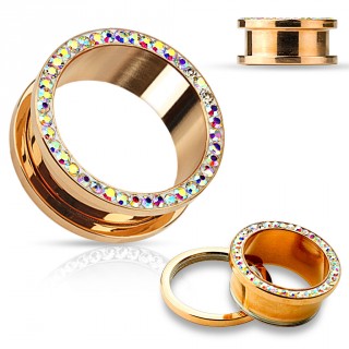 Ecarteur tunnel en acier plaqu� cuivr� � bordure pav�e de cristaux