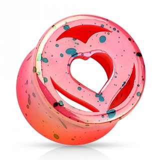 Ecarteur tunnel en acrylique rose tachet� noir avec double-coeur
