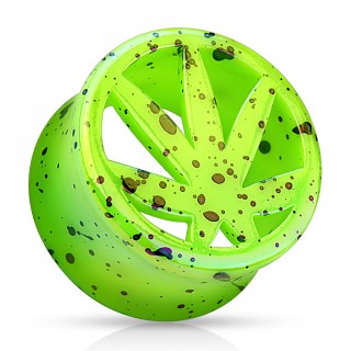 Ecarteur tunnel en acrylique vert tachet� noir avec feuille de cannabis