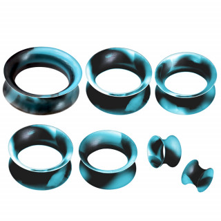 Ecarteur tunnel en silicone marbr� noir et bleu aqua
