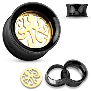 Ecarteur tunnel noir en acier avec pieuvre cercl�e dor�e