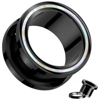 Ecarteur tunnel noir en acier � inclusions de nacre d'abalone (d�vissable)