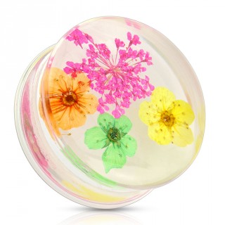 Ecarteur type plug avec bouquet de fleurs rose, orange, vert et jaune