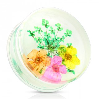 Ecarteur type plug avec bouquet de fleurs vert, orange, rose et jaune