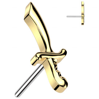 Embout de piercing Ep�e dor�e en Titane (pour tige push-in)