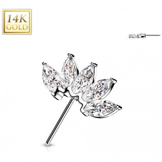 Embout de piercing Eventail d'or blanc 14 carats � zirconiums clairs (pour tige push-in)