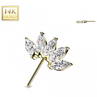 Embout de piercing Eventail d'or jaune 14 carats � zirconiums clairs (pour tige push-in)
