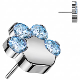 Embout de piercing Patte d'animal en Titane � strass bleus aqua (pour tige push-in)