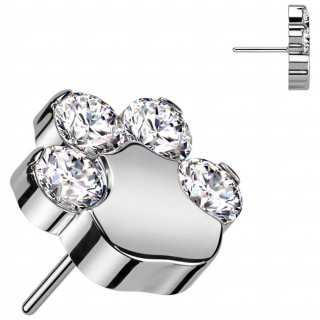 Embout de piercing Patte d'animal en Titane � strass clairs (pour tige push-in)