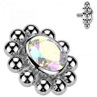 Embout de piercing Titane Fleur de billes � zirconium Aurore bor�ale (filetage interne)