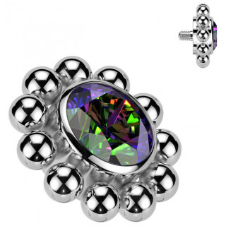 Embout de piercing Titane Fleur de billes � zirconium Vitrail Medium (filetage interne)