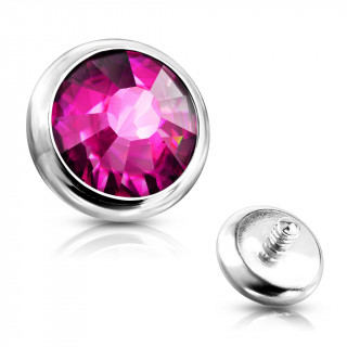 Embout disque de piercing en acier � cristal Fuchsia (pour tige filetage interne)