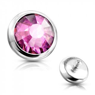 Embout disque de piercing en acier � cristal Rose (pour tige filetage interne)