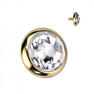 Embout disque piercing dor� en Titane � cristal clair (pour tige filetage interne)