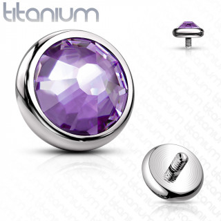 Embout disque piercing en Titane G23 � cristal Violet Tanzanite (pour tige filetage interne)