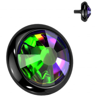 Embout disque piercing noir en Titane � cristal Vitrail Medium (pour tige filetage interne)