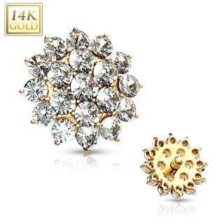 Embout microdermal bouton de fleur en or 14 carats pav� de zirconiums