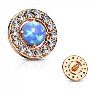 Embout microdermal disque plaqu� or rose � strass et opale bleue