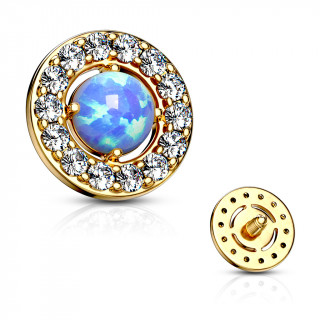 Embout microdermal disque plaqu� or � strass et opale bleue