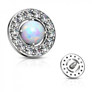 Embout microdermal disque � strass et opale blanche