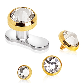 Embout microdermal dor� en acier avec pierre claire facett�e