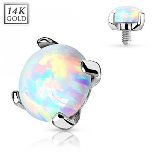 Embout microdermal en or blanc 14 carats avec Opale synth�tique