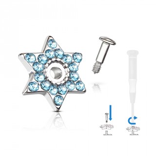 Embout microdermal �toile de David strass - Bleu aqua