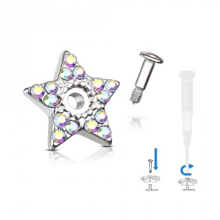 Embout microdermal �toile pav�e de strass - Aurore bor�ale