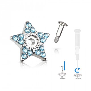 Embout microdermal �toile pav�e de strass - Bleu aqua