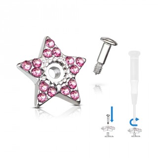 Embout microdermal �toile pav�e de strass - Rose