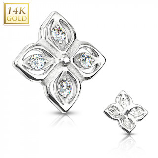 Embout microdermal fleur tr�fl�e en or blanc 14 carats