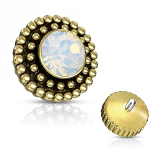 Embout microdermal steampunk roue dent�e � opale - Dor� antique