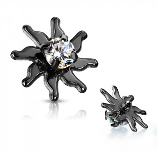 Embout noir � soleil tribal serti pour piercing microdermal