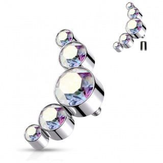 Embout piercing acier � arc de 5 de cristaux (filetage interne) - Aurore Bor�ale