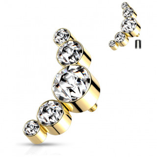 Embout piercing acier Dor� � arc de 5 de cristaux (filetage interne)