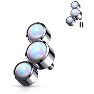 Embout piercing acier inox � trio d'Opales (filetage interne) - Blanc