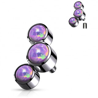 Embout piercing acier inox � trio d'Opales (filetage interne) - Pourpre
