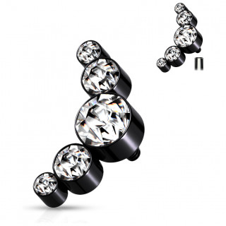 Embout piercing acier Noir � arc de 5 de cristaux (filetage interne)