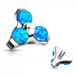Embout piercing acier � triade d'opales bleues (filetage interne)