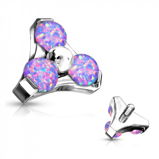 Embout piercing acier � triade d'opales pourpres (filetage interne)