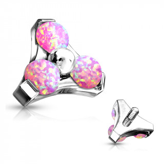 Embout piercing acier � triade d'opales roses (filetage interne)